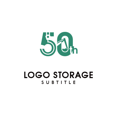 数字の「50」「重機」をモチーフにデザインしたロゴ