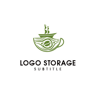 「船」「コーヒーカップ」「豆」をモチーフにデザインしたロゴ