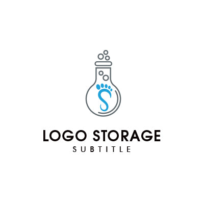 アルファベットの「S」「足」「ビーカー」をモチーフにデザインしたロゴ