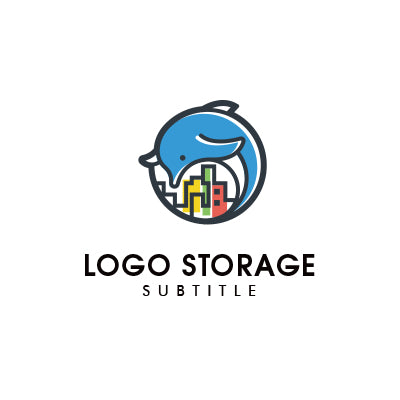 「イルカ」「建物」をモチーフにデザインしたロゴ