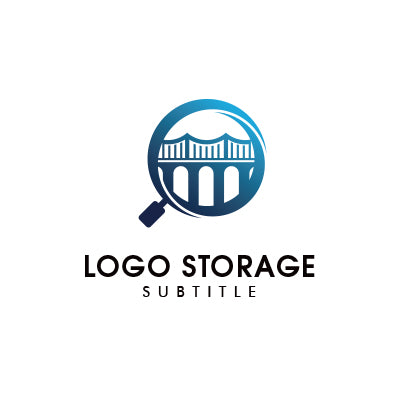 橋と拡大鏡を組み合わせた探索・観光向けロゴデザイン|ロゴ販売はロゴストレージ