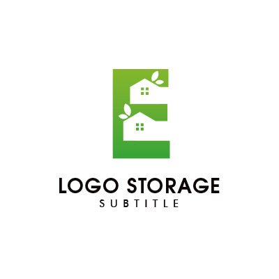 Eの文字に家と葉を融合したエコロジーロゴデザイン|ロゴ販売ならロゴストレージ