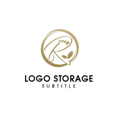 Rに足跡とリーフを添えたやさしいロゴデザイン|ロゴ販売ならロゴストレージ