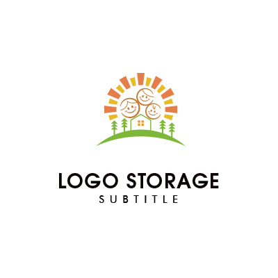 家族×朝日ロゴ(オレンジグリーン) つながりとあたたかさを描くロゴ|ロゴ販売 ロゴストレージ