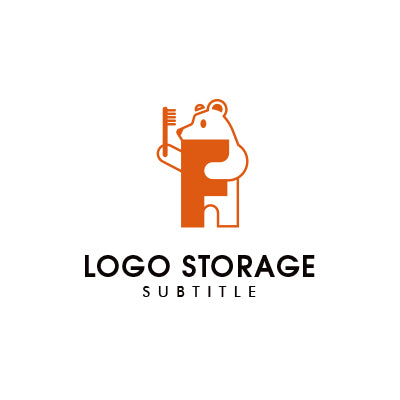 クマ×歯ブラシ×Fロゴ 楽しさと信頼を伝える、キッズ向けキャラロゴ｜ロゴ販売 ロゴストレージ