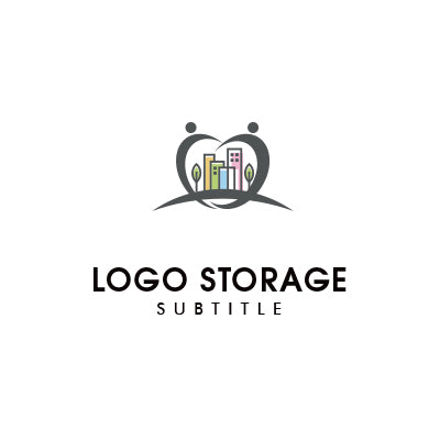 共生とつながりを描く、人と街モチーフロゴ｜ロゴ販売 ロゴストレージ