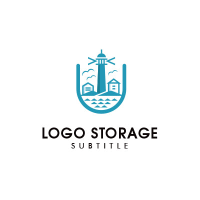 灯台と港町モチーフロゴ｜ロゴ販売 ロゴストレージ