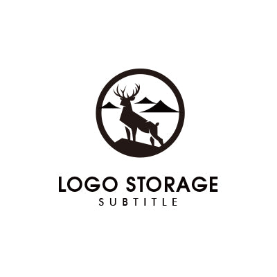 鹿と山景色を描く円形ロゴ｜ロゴ販売 ロゴストレージ